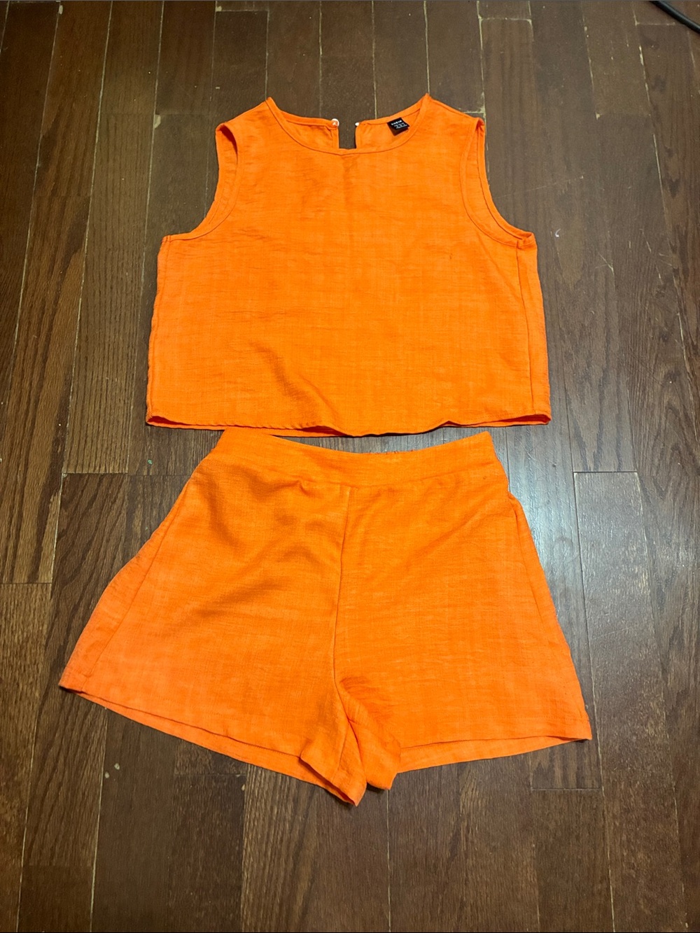 Bright Orange Two-Piece Crop Top & Shorts Set